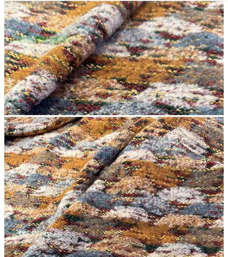 Коричнево-желтая Осенняя искусственная трикотажная ткань с красочной текстурой