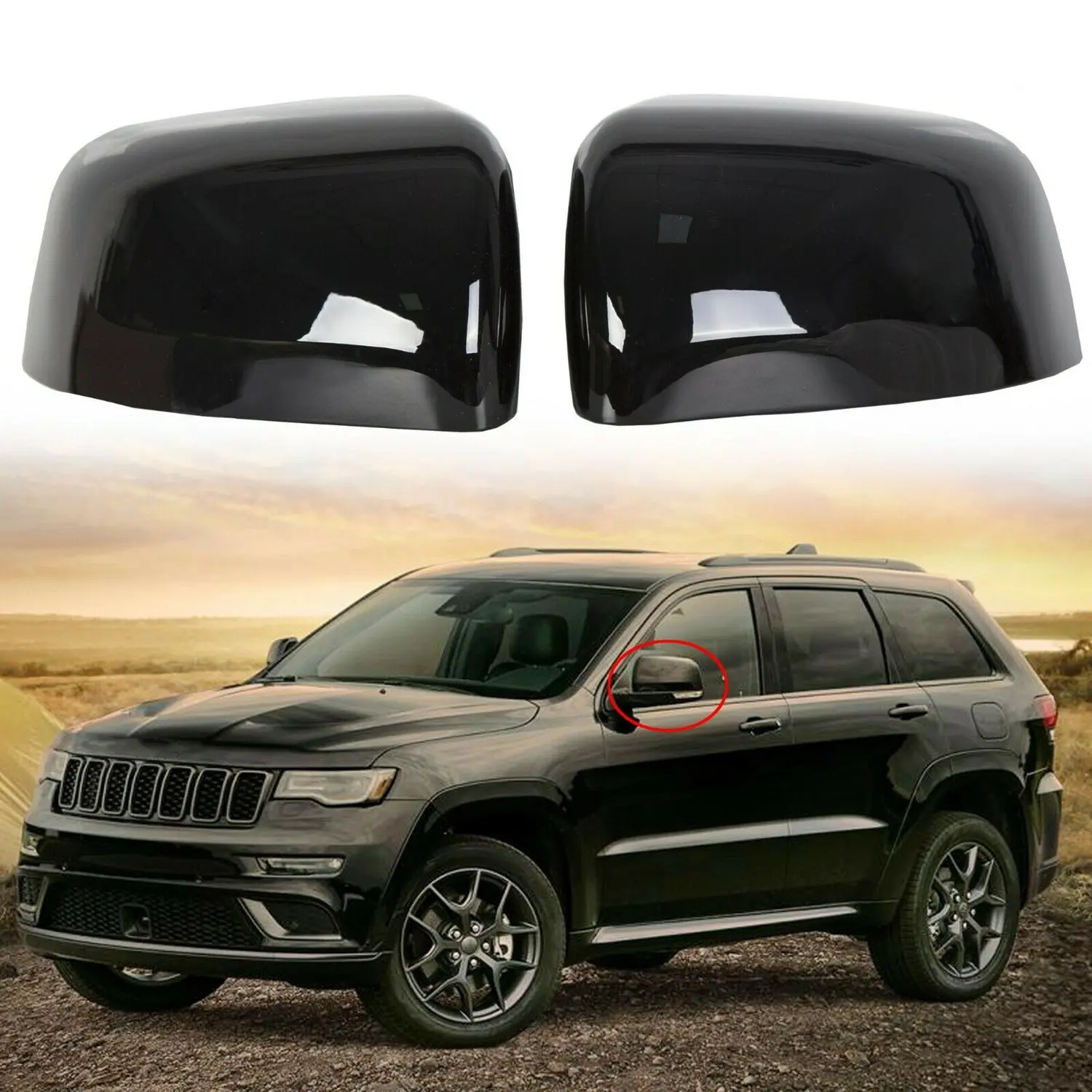 Фото 2-сторонние решения Rétroviseur Latéral Cache Capuchon Brillant Noir Aile Miroir Style для Jeep Grand Cherokee Dodge Durango 2011-2 №5