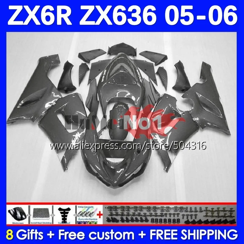 

Body For KAWASAKI NINJA ZX-6R ZX-636 ZX 6R 600CC 6 R 600 CC 60MC.163 glossy grey ZX636 ZX 636 ZX6R 05 06 ZX600 2005 2006 Fairing
