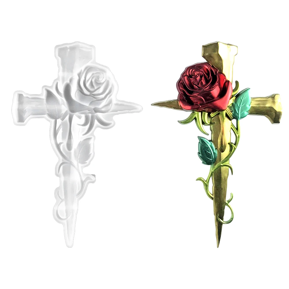 

3D For Resin Casting Rose Cross Silicone Mold Door Home Office Statue Making Cake Decoration Art Decor Chocolate Cabinets Epoxy