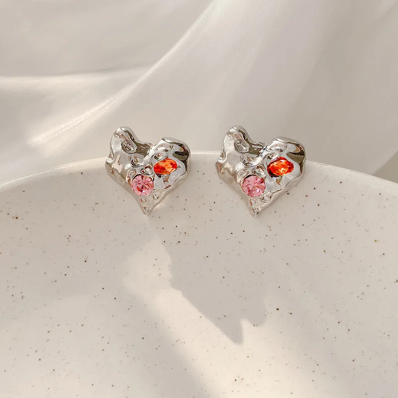 

Minar Korean Style Shiny CZ Colorful Zirconia Heart Shape Stud Earrings for Women Silver Color Alloy Love Earring Trendy Jewelry
