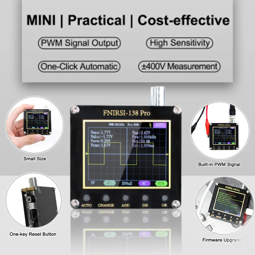 

FNIRSI 138pro Handheld Portable Oscilloscope 2.4 Inch Display Multi-function Digital Oscilloscope Auto Adjust PWM Square Waves