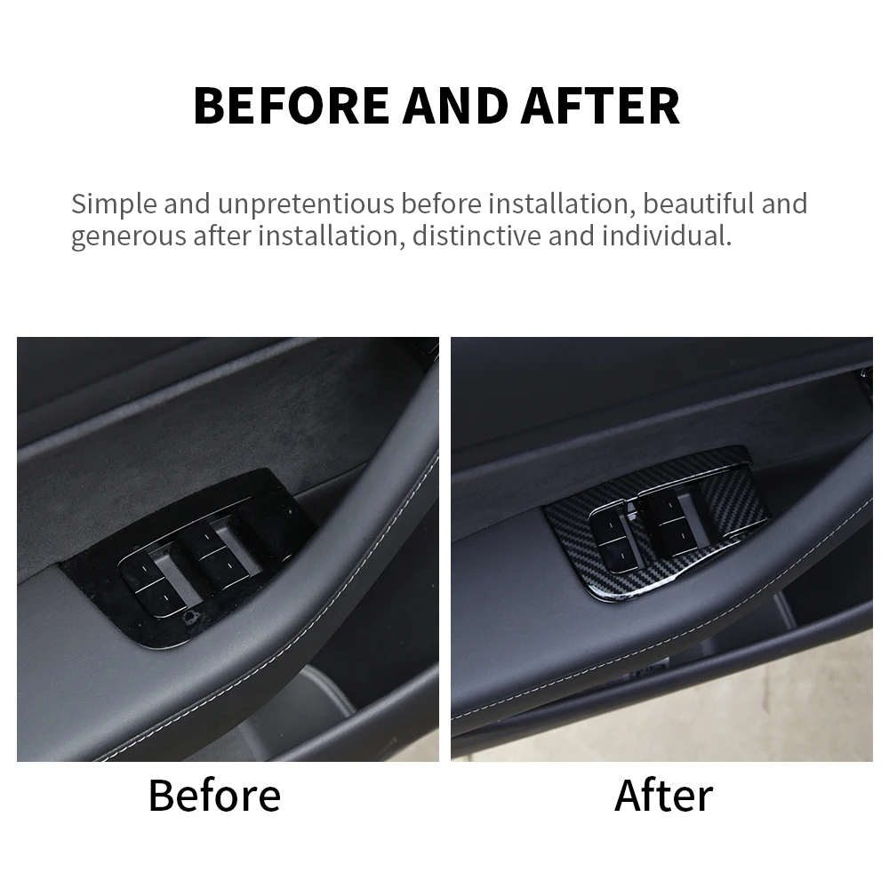 For Tesla 2021 Model 3 Y 14pcs ABS Carbon Fiber Car Window Lifter Switch Trim Decoration Patches Protector Covers Stickers | Автомобили и