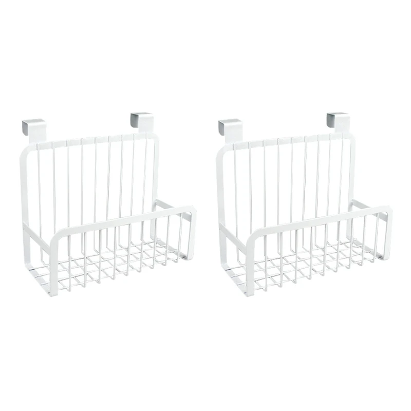 

2PC Over The Cabinet Storage Basket Nail-Free Iron Kitchen Hanging Basket Door Cabinet Storage Rack Holder-White