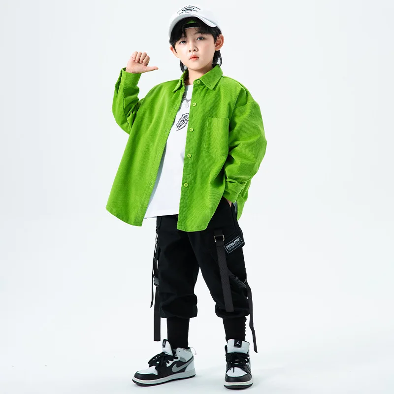 Kid Kpop Hip Hop Clothing Green Shirt Casual Streetwear Cargo Jogger Sweat Harem Pants for Girl Boy Jazz Dance Costume Clothes