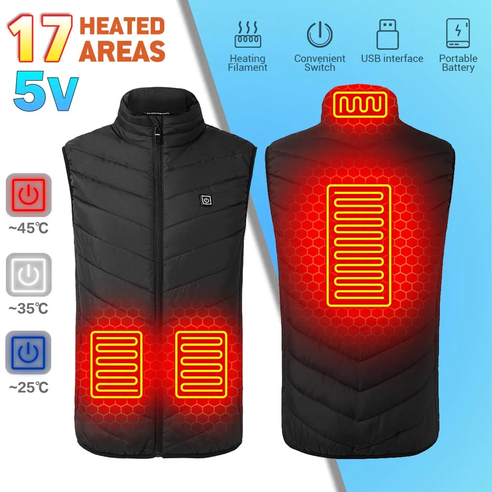 

Thermal Clothing Hunting Vest Winter Heating Jacket Blac17 Places Heated Vest Men Women Usb Heated Jacket Heating Vest