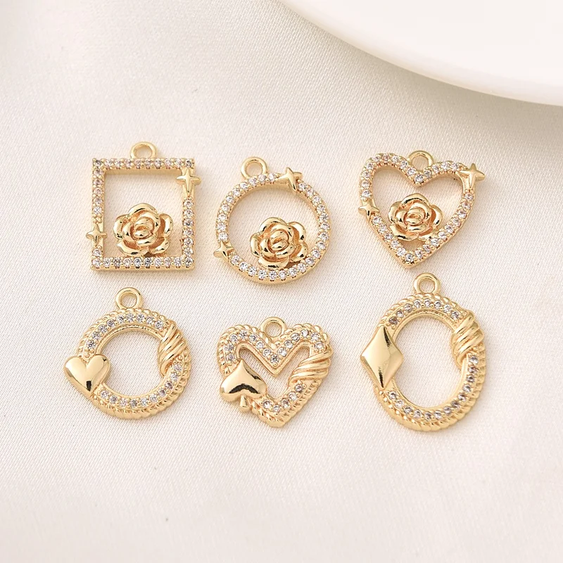 

Micro set zircon geometric love pendant handmade DIY bracelet necklace pendant round square small charm