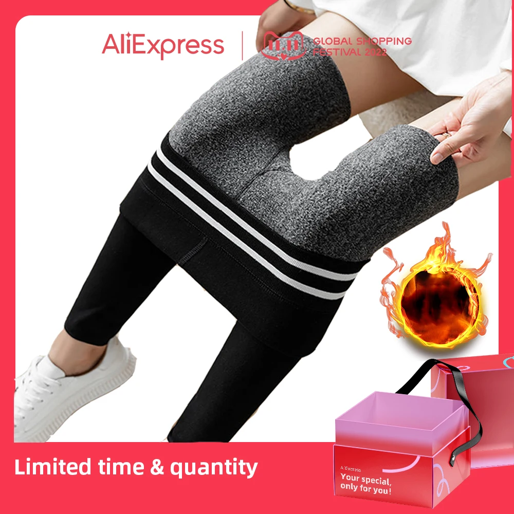 

FINETOO High Elastic Winter Velvet Women Leggings Body Slimming Cold-resistant Striped Waist Legging Stretchy Warm Fleece Pants