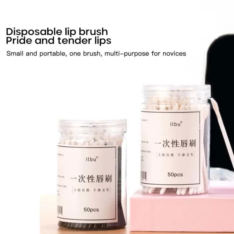 50 PCS Disposable Lip Brush Cotton Swabs Lip Gloss Brush Mascara Wands Applicator Eyelash Brush Beauty Makeup Tools