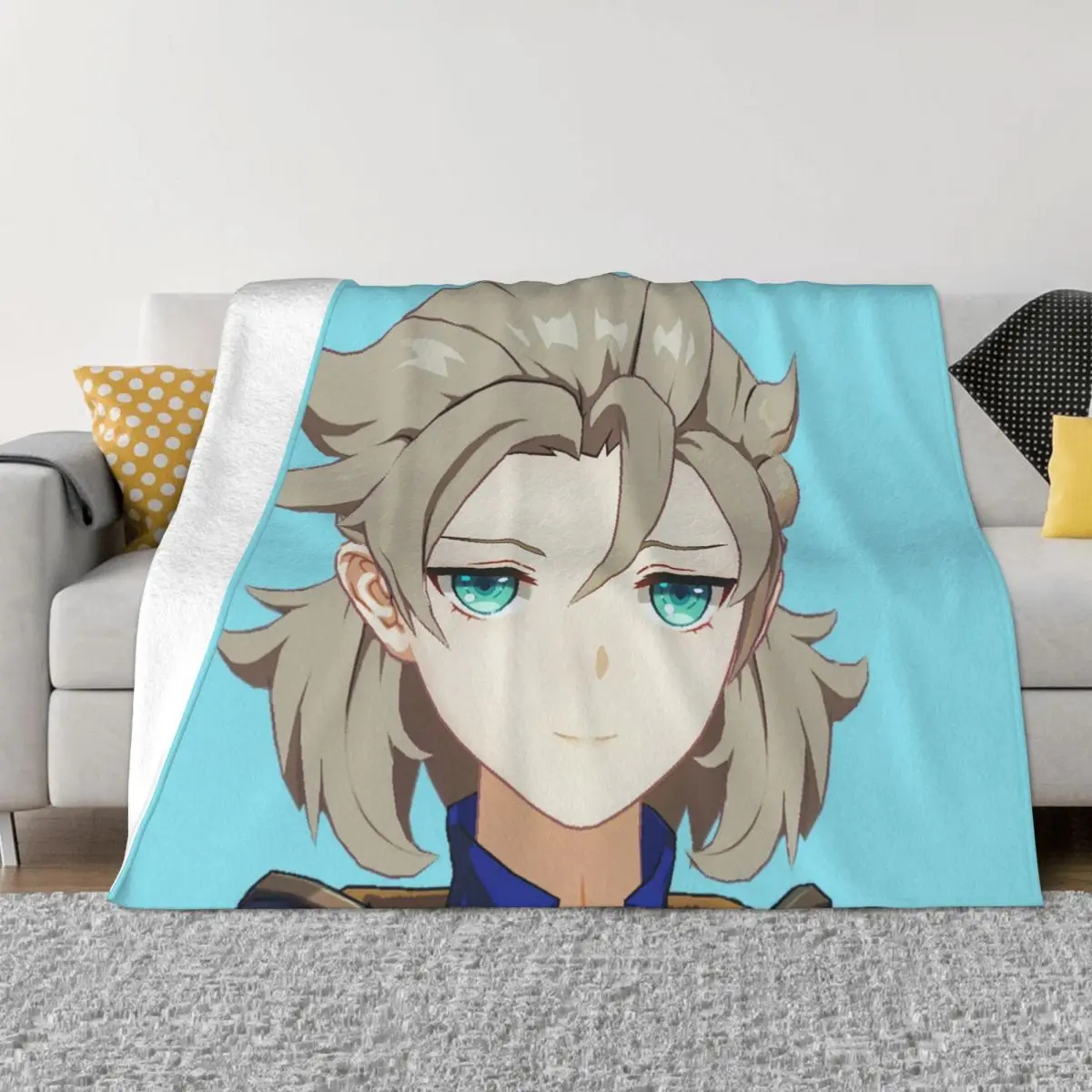

Smug Albedo Knitted Blankets Genshin Impact Acg Anime Throw Blanket Summer Air Conditioning Personalised Soft Warm Bedspread