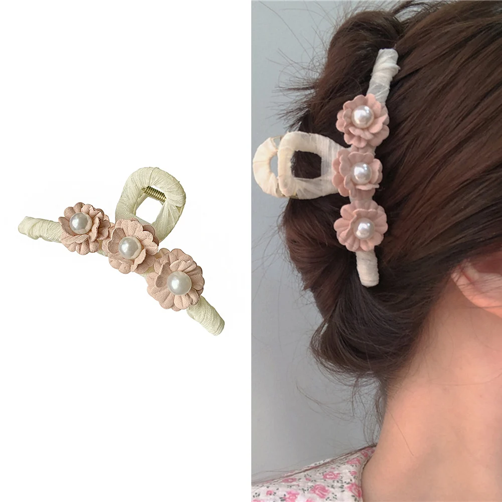

Заколка для волос с жемчугом Женская, небольшой зажим для волос с милым цветком, аксессуар на голову, украшение для волос, 1 шт.