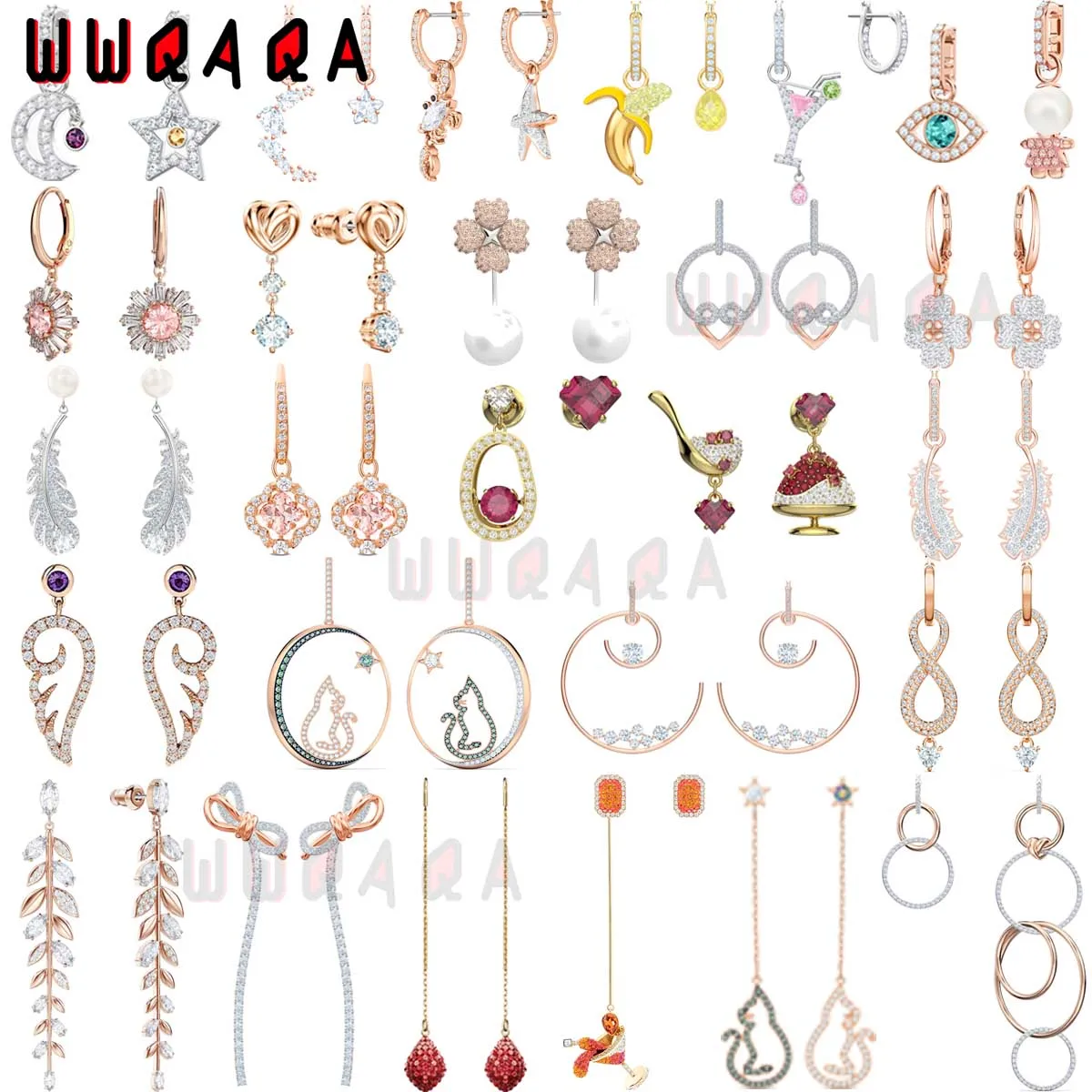 SWA-pendientes de cristal austriaco para mujer, joyería Boutique, encanto, nueva moda, copa de vino, trébol rosa, perla, pendientes de alta calidad