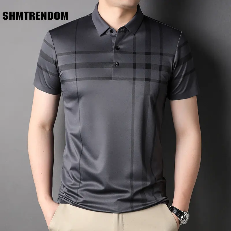 

Рубашка-поло SHMTRENDOM мужская с коротким рукавом, хлопковая блуза в клетку, деловой Повседневный Топ с отложным воротником, на лето