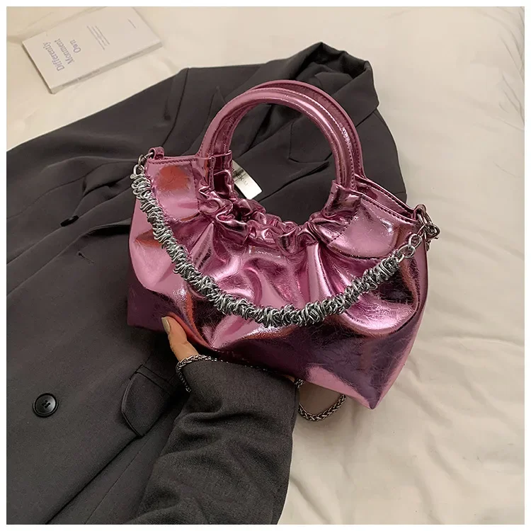 Золотые серебряные цветные лазерные глянцевые сумки 2024 корейские сумки-тоут