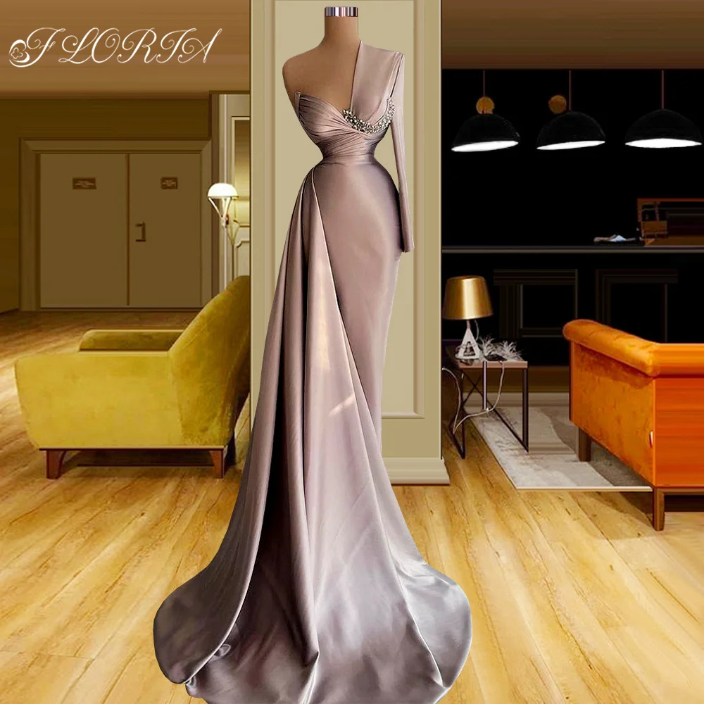 

Женское атласное платье-Русалка Floria, длинное плиссированное платье на одно плечо, с длинным рукавом, для выпускного вечера, 2022