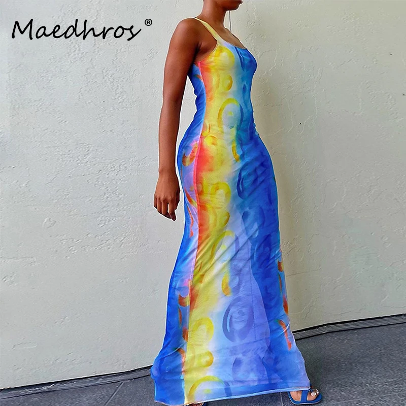 

Женское платье-макси без рукавов, с принтом