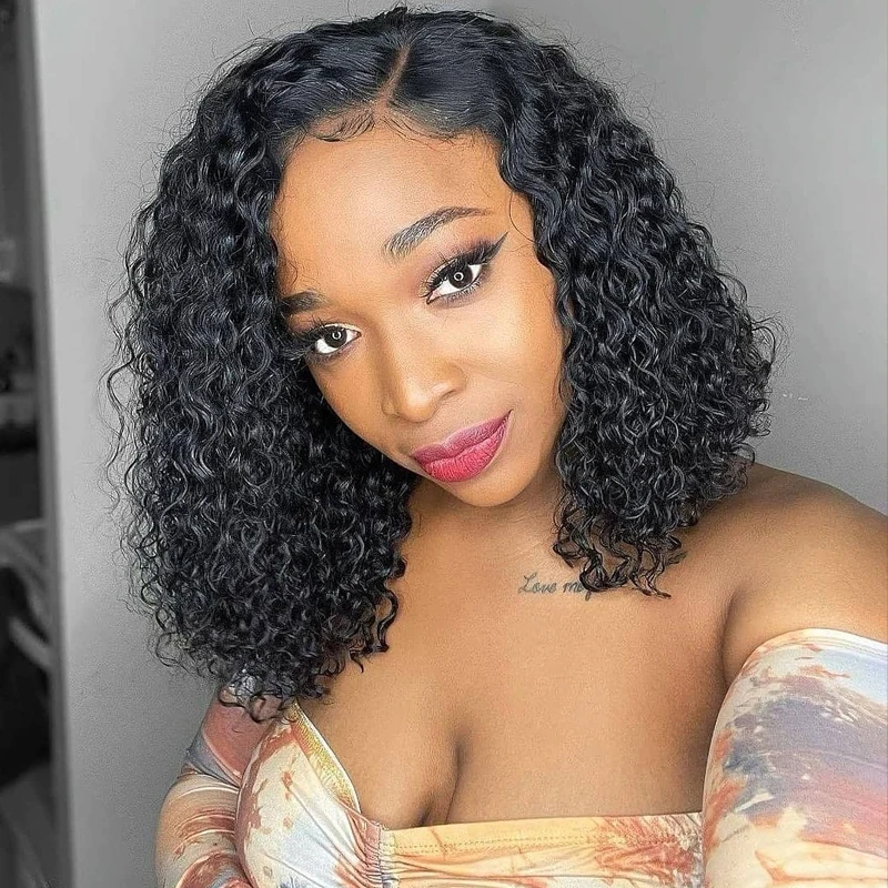 

200 Density 13x4 Curly Human Hair Wig Short Bob Wig HD Lace Frontal Wig Human Hair Preplucked Curly Bob Hd Lace Wig Glueless Wig