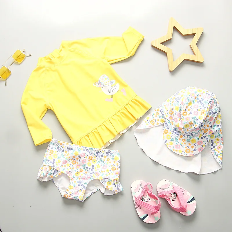 Children Swimming Suit Long Sleeve Girls Swimwear UPF50+ UV Protection Beach Clothes Girl Rash Guard Surfing Bathing Suit Kids