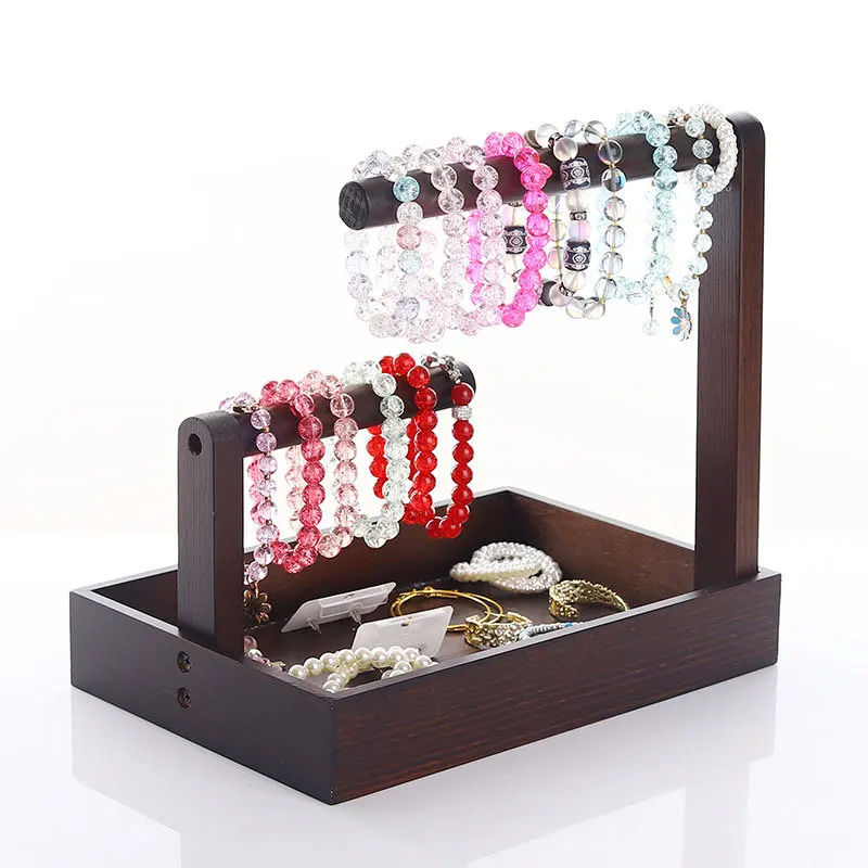 Solid Wood Spray Paint Jewelry Box Home Desktop Jewelry Storage Rack Earrings Storage Tray Necklace Shelf Jewelry Display Rack