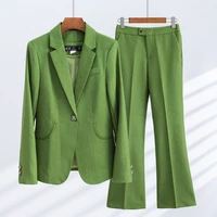 2022 autumn formal ladies green blazer women business suits with sets work wear office uniform large size pants jacket spring