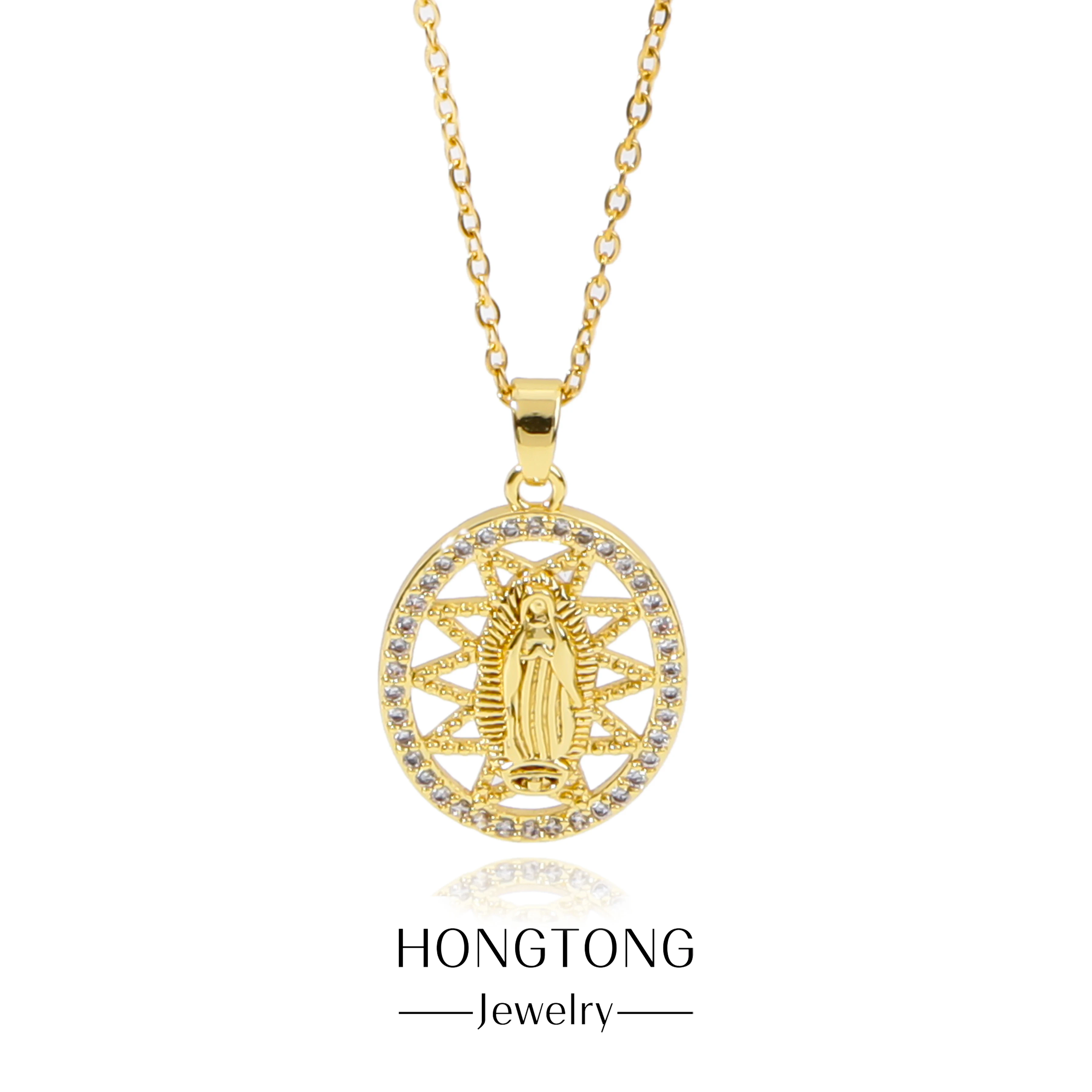 

HONGTONG Exquisite Madonna Statue Amulet Pendant Shiny Christmas Goddess Religious Belief Stainless Necklace Anniversary Gift
