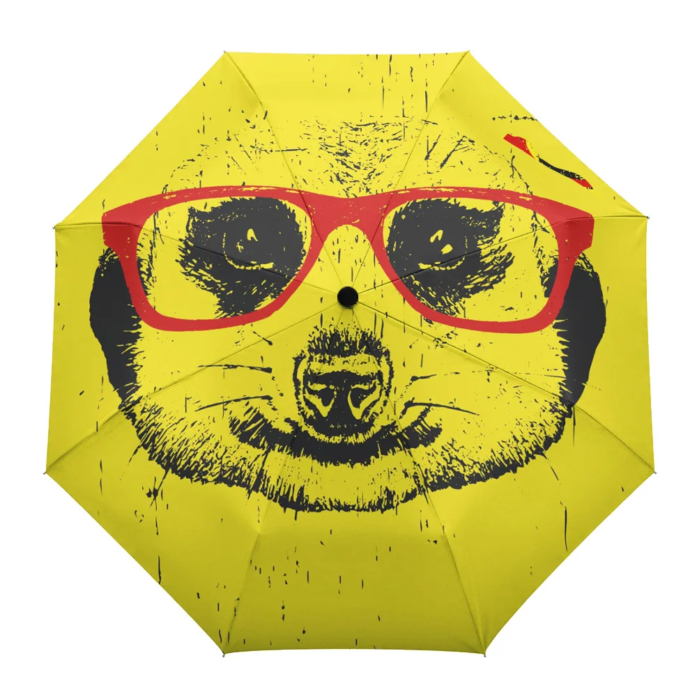 

Meerkat Glasses Art Fully-automatic Umbrella for Outdoor Kids Adults Printed Umbrella Foldable Eight Strand Umbrella
