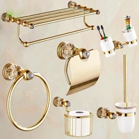 gold crystal brass bathroom accessories bathroom hardware set gold soap dish towel holder hair dryer rack paper net 2