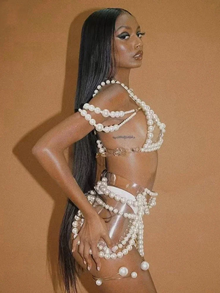 Сексуальный костюм бикини с жемчугом женский для ночного клуба танцев на пилоне