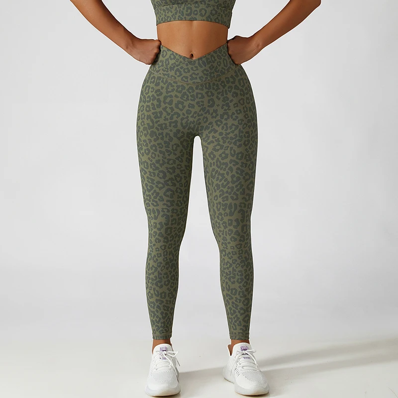 Leopard Print High Waist Yoga Pants Tight Seamless Hip Lift Camouflage Sports Leggings Women Running Fitness Leggings Gym Pants
