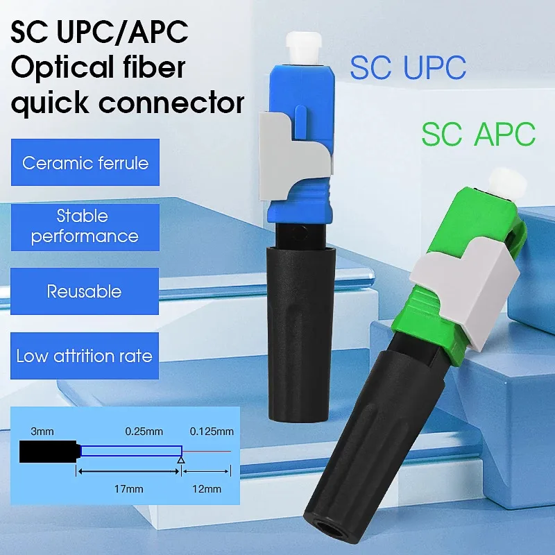 

Free shipping 10/20pcs SC APC/UPC FTTH with pre-bur fiber optic quick connector SC APC/UPC FTTH Fiber Optic Fast Connector