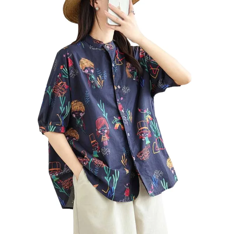 Элегантная женская блузка с принтом свободная повседневная рубашка коротким