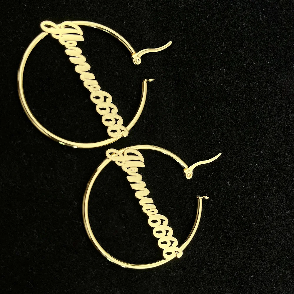Hoops Earrings for Women Fashion Personalized Name Customized Products Big Earring Stainless Steel Ladies Jewelry Circle Earring