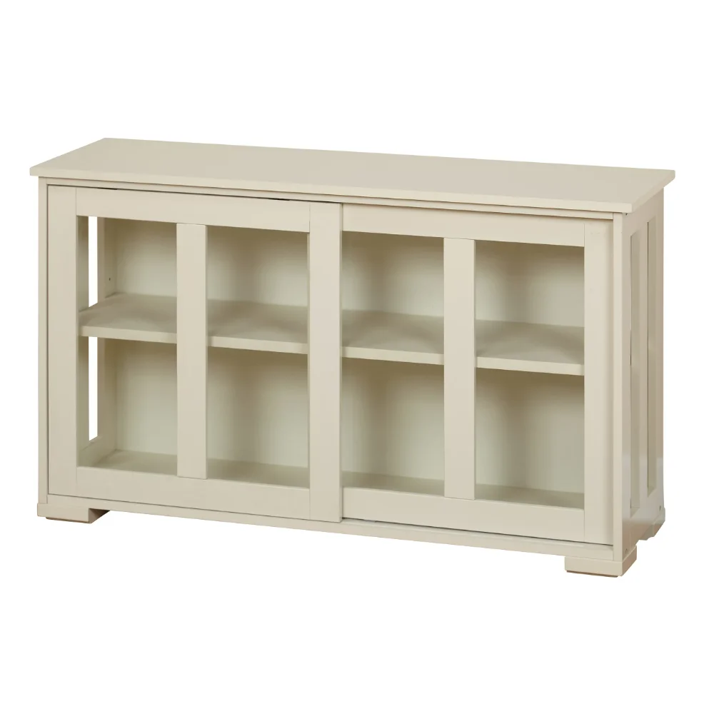 

Sliding Tempered Glass Doors Stackable Storage Cabinet, Antique White Dining Room Furniture Sideboards