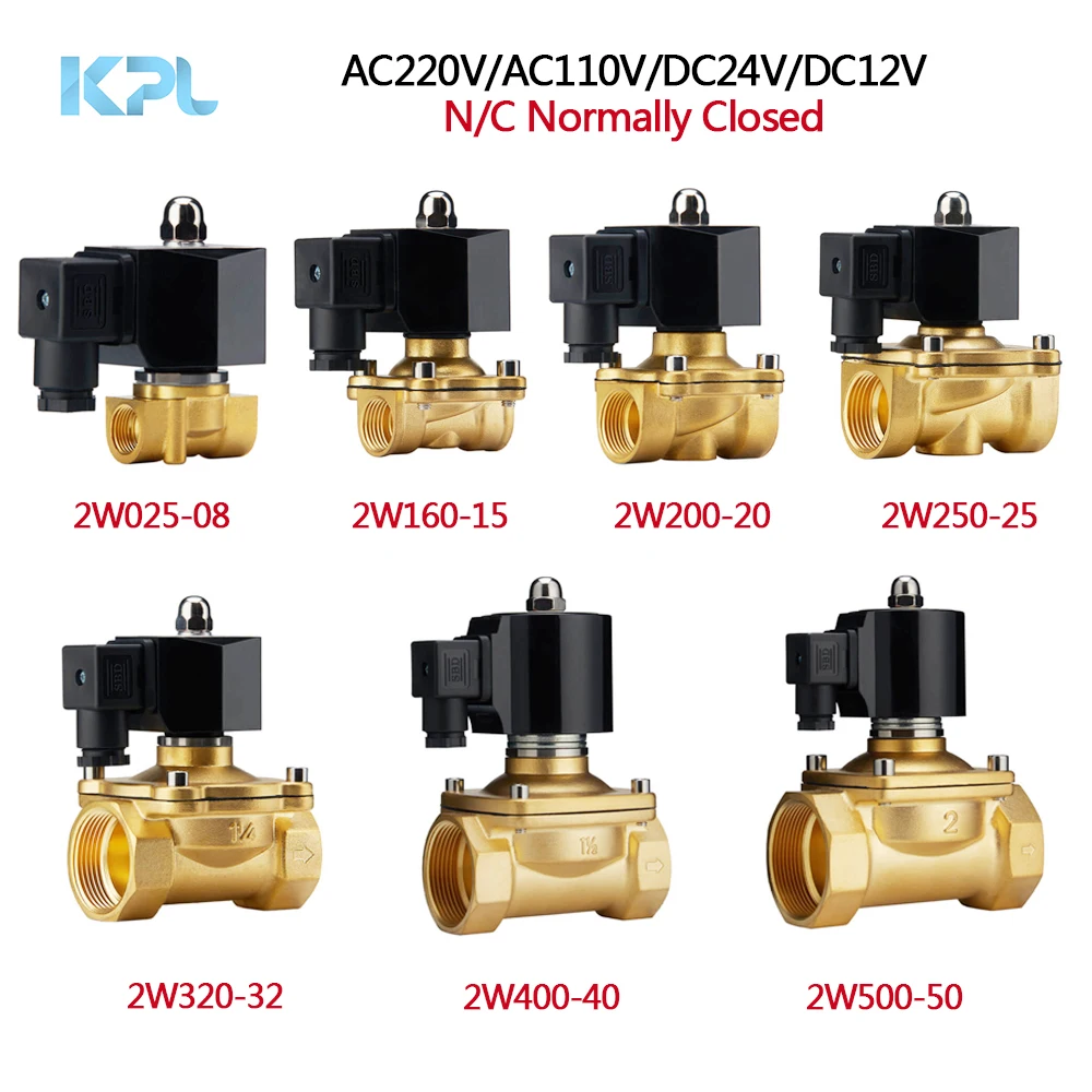 

KP2W 1/8" 1/4" 3/8" 1/2" 3/4" 1" 1 1/4" 1 1/2" 2" Brass Solenoid Valve DC12V DC24V AC220V 110V Normally closed Solenoid Valve