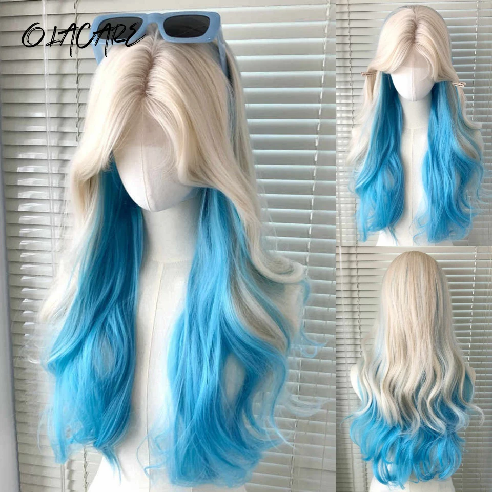 Синтетический длинный волнистый парик OLACARE в стиле &quotЛолита&quot с челкой для