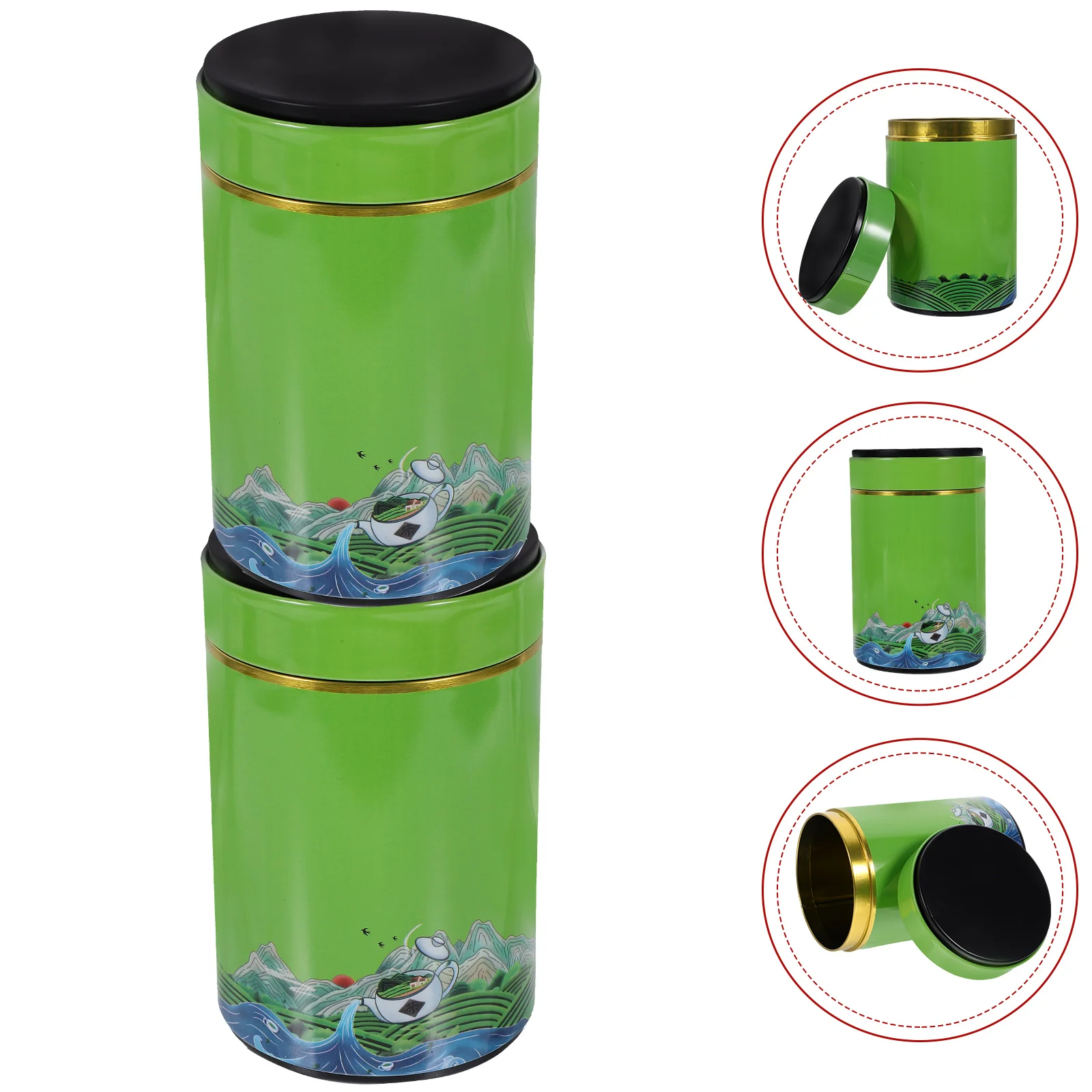 

2 Pcs Storage Tank Tea Candy Jar Lid Container Tinplate Chinese Style Canister