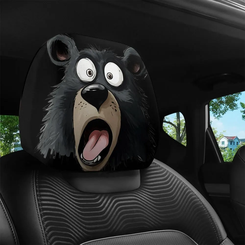 Фото Чехол на подголовник автомобиля с принтом персонажа мультяшного черного медведя, декор для интерьера, универсальный размер, можно стирать в машине, простая установка №2