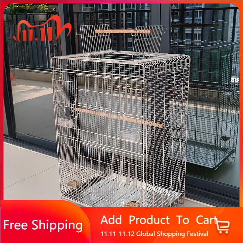 

Large Open Top Bird Cage Stainless Parrot Budgie Speciality Bird Cage Luxury Feeder Villa Oiseaux Accessoires Pet House QF50NL