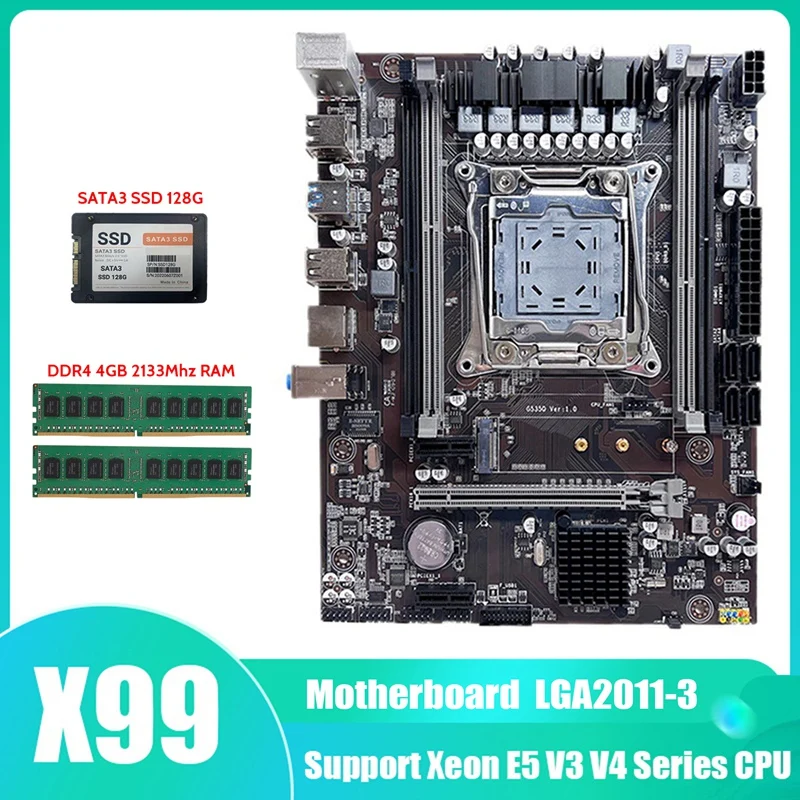 

X99 Motherboard LGA2011-3 Computer Motherboard Support DDR4 ECC RAM Memory With SATA3 SSD 128G+2XDDR4 4GB 2133Mhz RAM