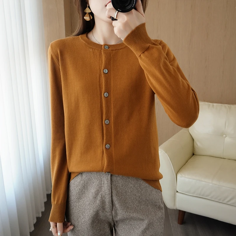 Женские кардиганы осень-зима однотонный свитер с круглым вырезом и длинными