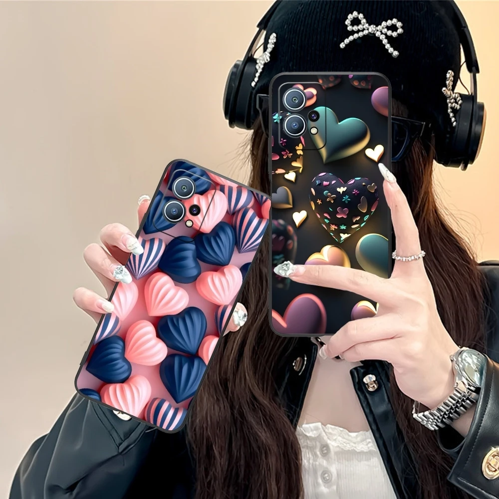 Y2K Glowing Love Hearts Mobile Phone Case for Huawei P60 P50 P40 P30 P20 P10 P9 P8 Pro Lite Plus Black Soft Cover Shell