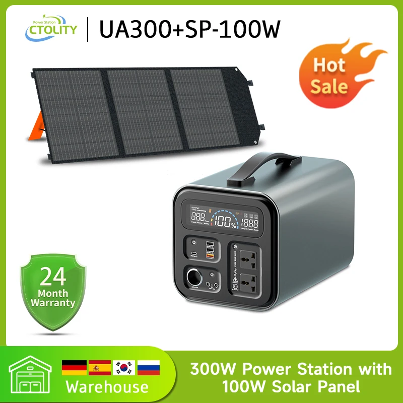 320Wh Lifepo4 Battery Portable Power Station With 100W Solar Panel 220V Generator Powerstation for Camping Car Outdoor Energy