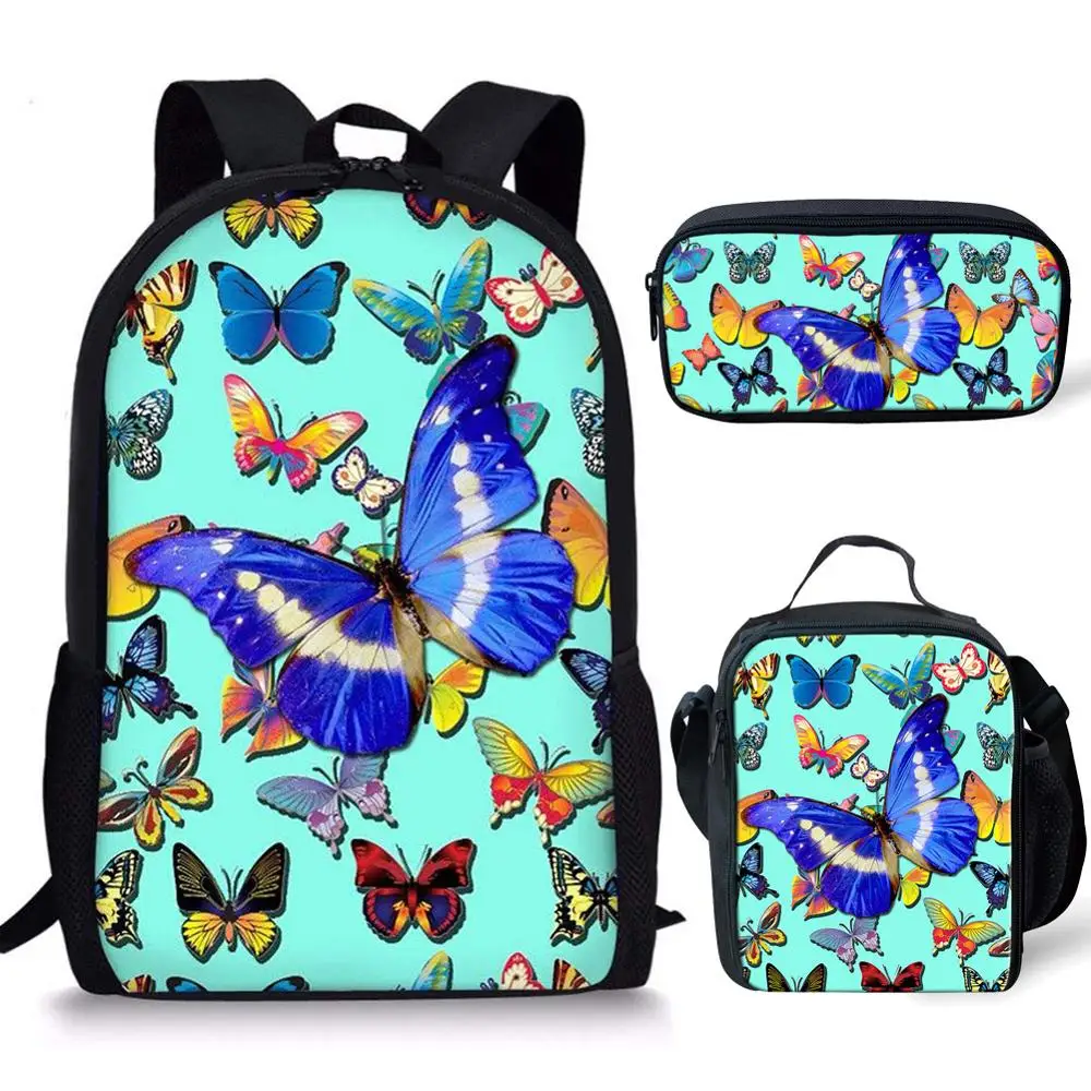 Рюкзак для девочек-подростков, детский Дорожный комплект с милым 3D-принтом бабочки, сумки для книг, школьные ранцы