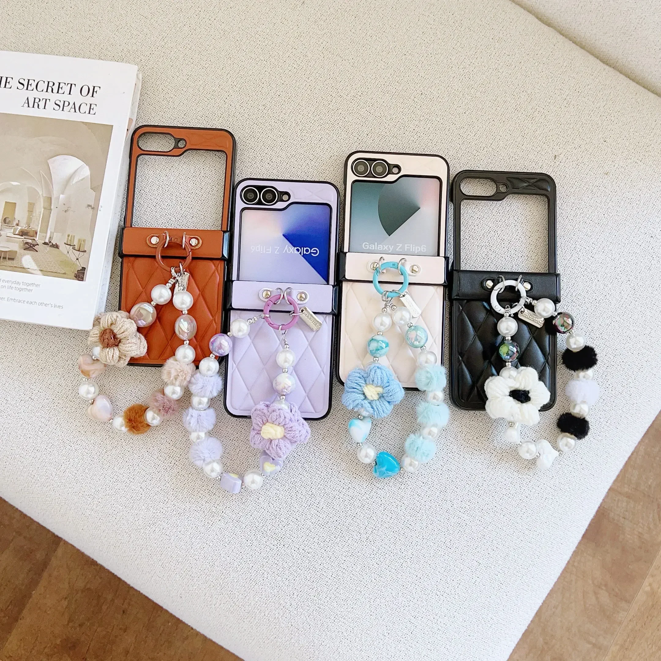 Чехол для телефона с милым блестящим жемчугом из искусственной кожи и ремешком