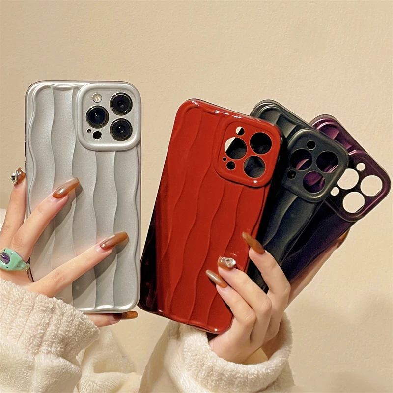 

Luxury Plating Wave Texture Phone Case For iPhone 14 13 12 11 Pro Max 14 Plus Fashion Soft Silicone Protection Cover Funda