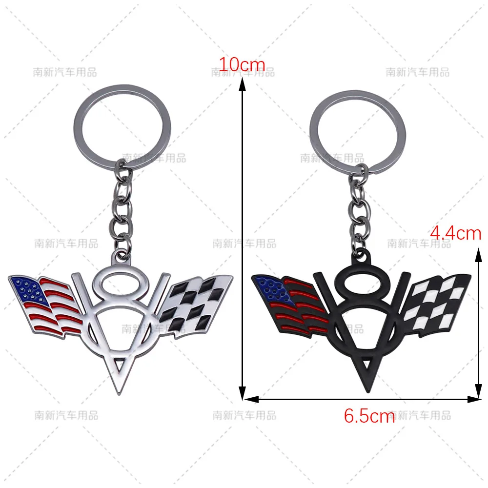 

3D Metal V8 Logo National American Flag US Car Keychain Keyring Key Chain Ring Holder For Ford Jeep Dodge