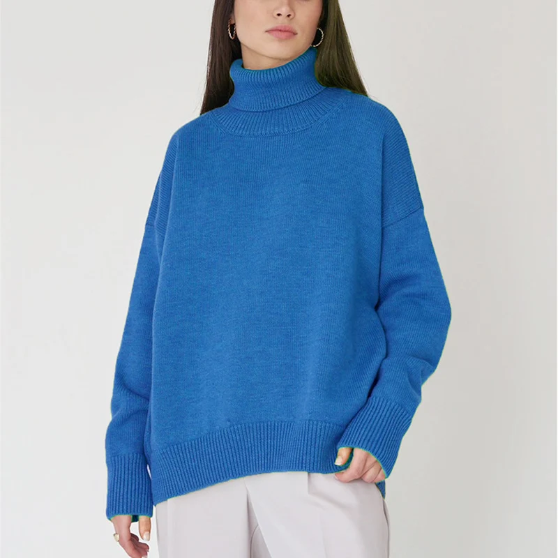 Women's Oversize Sweater Turtleneck Green Vintage Pullover Jumper Women Winter Thick Warm Knitted Sweater Soft Brown for Women