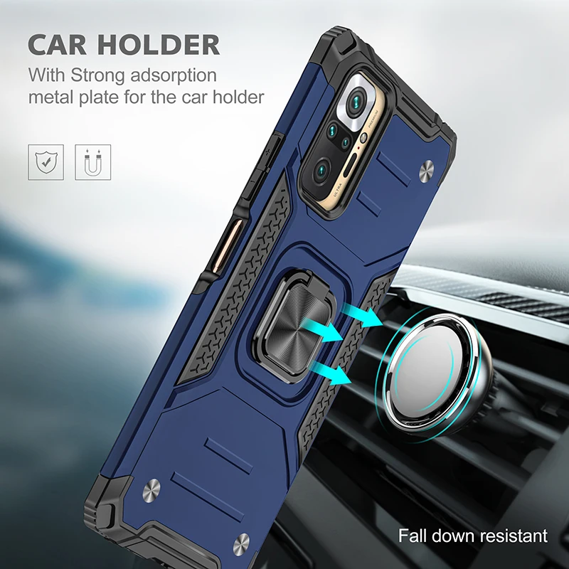 Rugged Back Cover For Xiaomi Redmi Note 9 9S 9T 10S 10 Pro Max 5G Ring Stand Holder Shockproof Case For POCO X3 Pro NFC Coque
