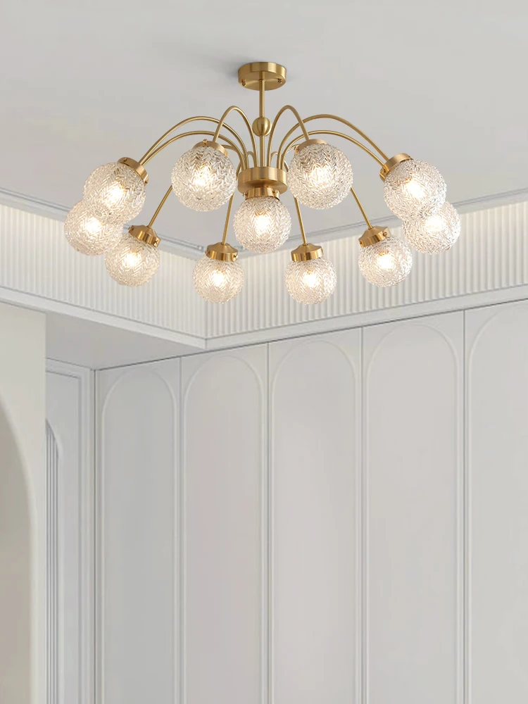 

French Luxury Living Room Pendant Light All Copper Atmosphere Full Spectrum Main Light North European and American Round Ball