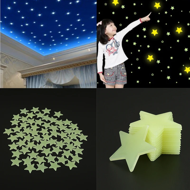 

100Pcs Luminous Stars Glow In The Dark Wall Stickers For Kids Baby Rooms Bedroom Ceiling Home Decor Fluorescent Star Stickers